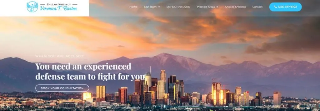 City Skyline at Sunset and Text on Website of The Law Offices of Veronica D. Barton