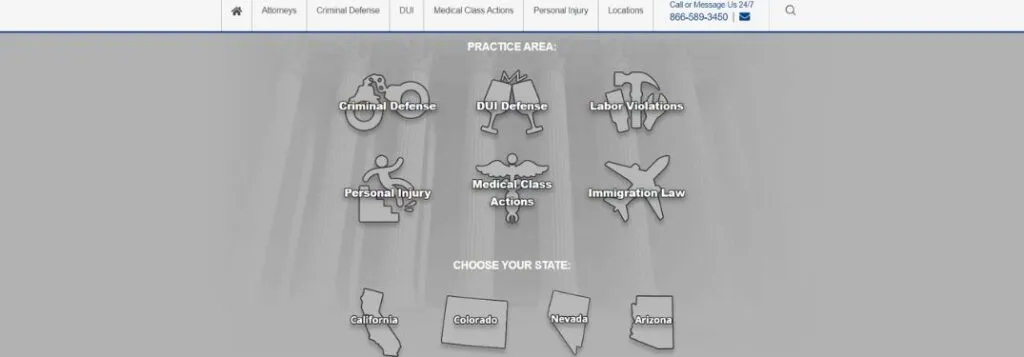 Legal and State Icons with Text on Website of Shouse California Law Group