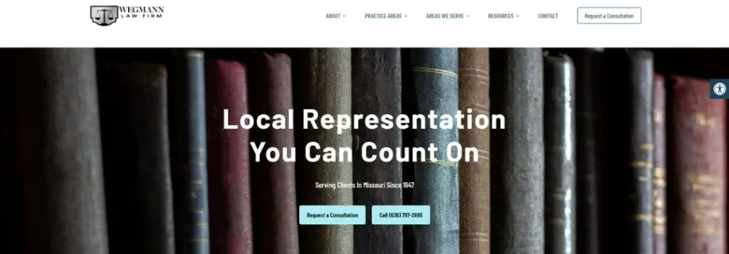 Shelf of Law Books with Text on Website of Wegmann Law Firm