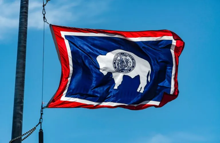 Wyoming State Flag Waving in the Sky
