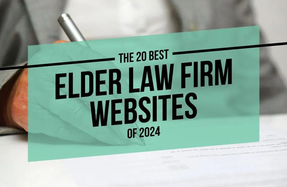 Person Writing at a Desk with Green Square and Black The 20 Best Elder Law Firm Websites of 2024 Text