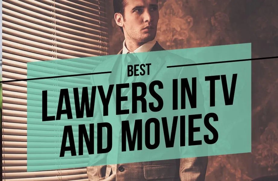 Lawyer in an Office with Green Square Over the Top and Black Best Lawyers in TV and Movies Text