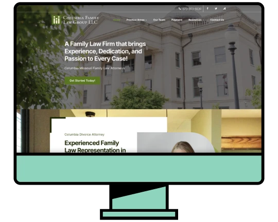 Computer monitor displaying the Columbia Family Law Group website.