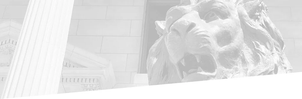 Stone lion sculpture with open mouth beside a large fluted column and architectural details.