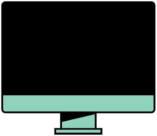 Illustration of a modern flat-screen computer monitor with a teal-colored stand.
