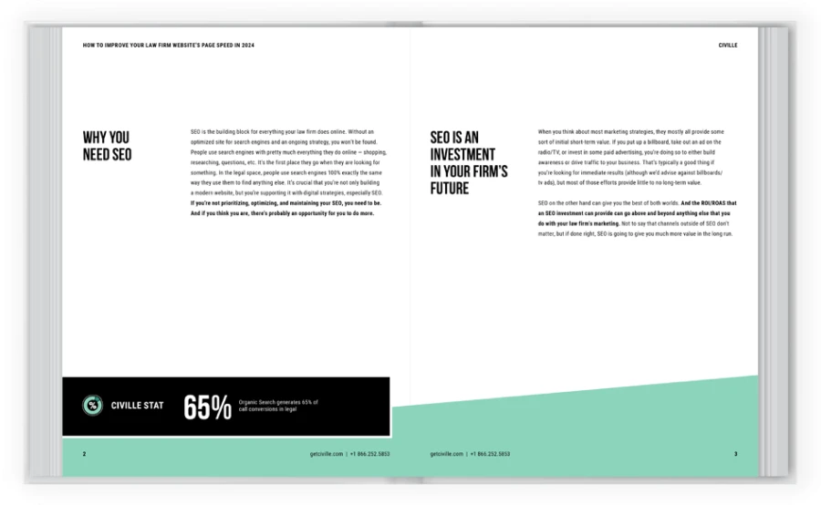 Two-page spread from the law firm SEO guidebook
