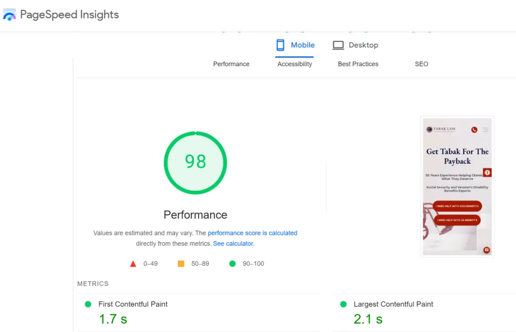page speed insights tool
