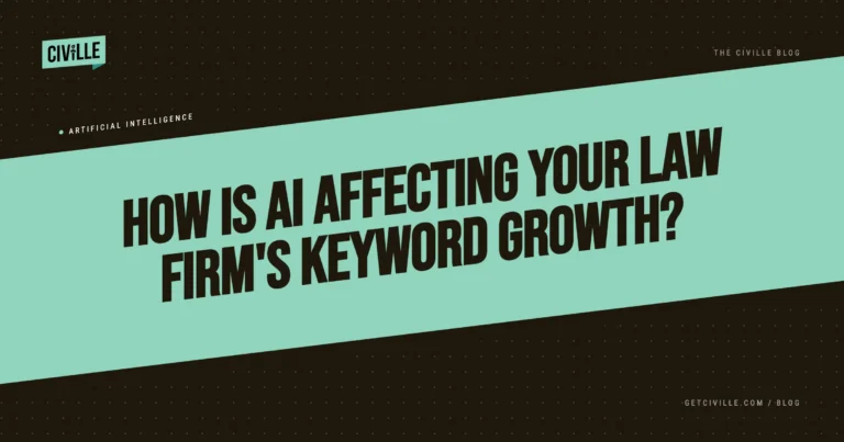 Blog header with black and teal background, titled "How is AI affecting your law firm's keyword growth?