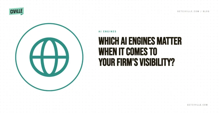 Graphic with teal globe icon and text "Which AI engines matter when it comes to your firm's visibility?