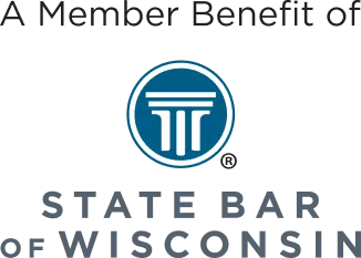Logo featuring a white column inside a blue circle above the text "STATE BAR OF TEXAS".