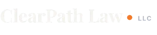 Logo displaying the text "ClearPath Law" with a small orange dot and ".us" in gray.